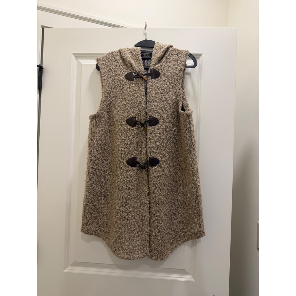 Blue Saks Fifth Avenue Hooded Bouclé Vest XL Tan Black Winter Fall Gorpcore